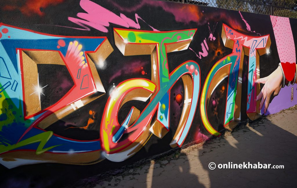 This graffiti art is created in collaboration with American graffiti artist One Man in Kathmandu.