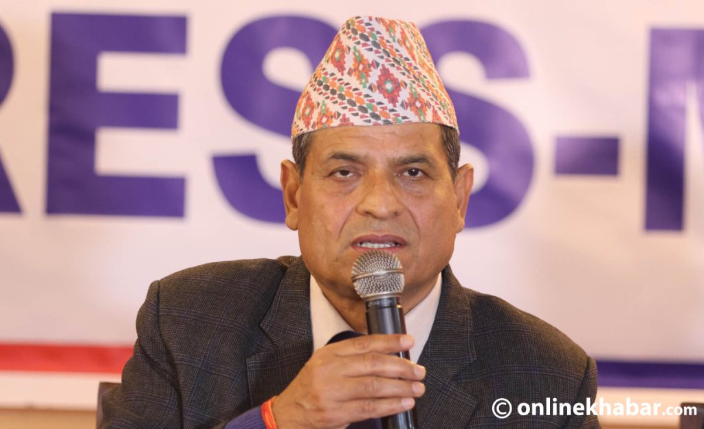 Cricket Association of Nepal (CAN) President Chatur Bahadur Chand speaks at a press conference about the charge of spot-fixing during the Nepal T20 League, in Kathmandu, on January 26, 2023. Photo: Aryan Dhimal