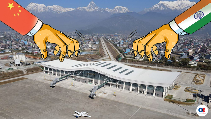 Nepal's new Pokhara airport might fall prey to India-China tussle. Onlinekhabar graphics
