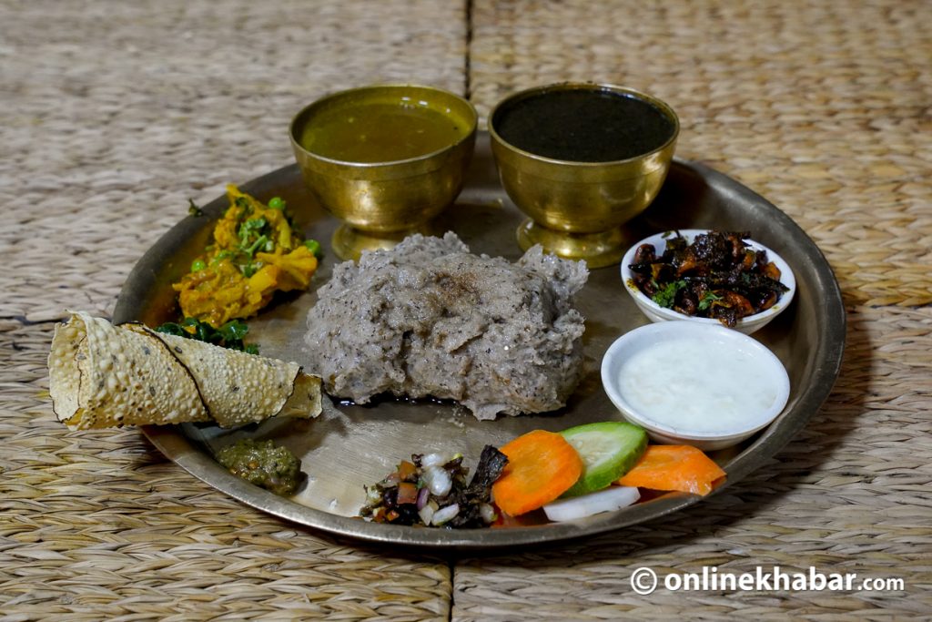 Phapar dhindo set at Jukot Durbar Restaurant. Photo: Shankar Giri