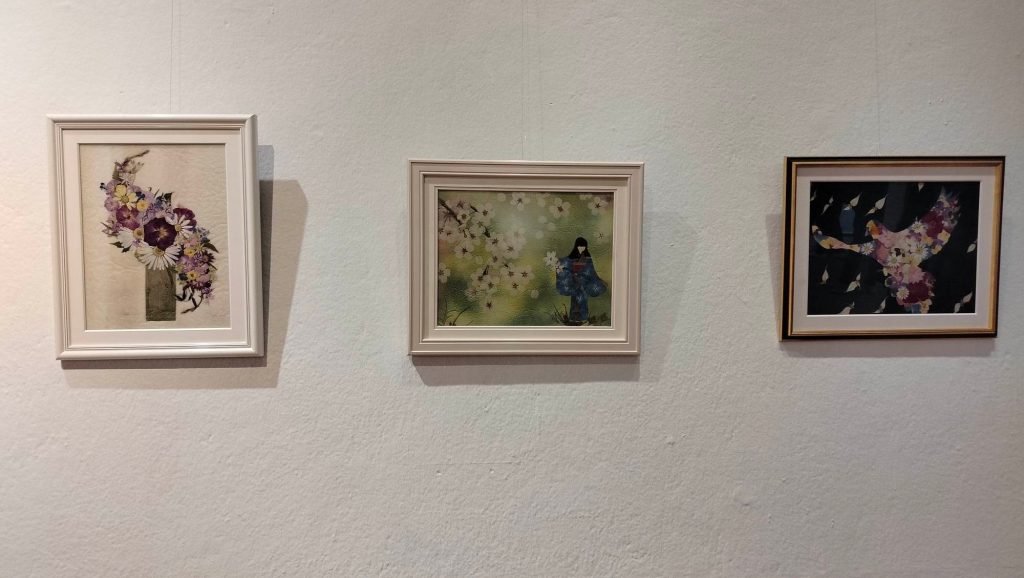 Artworks using oshibana  at art exhibition Shilpanjali at Nepal Art Council, Baber Mahal, Kathmandu.