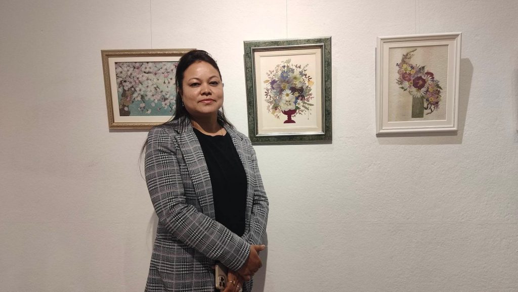 Artist Sapana Kharel at her solo art exhibition Shilpanjali at Nepal Art Council, Baber Mahal, Kathmandu.