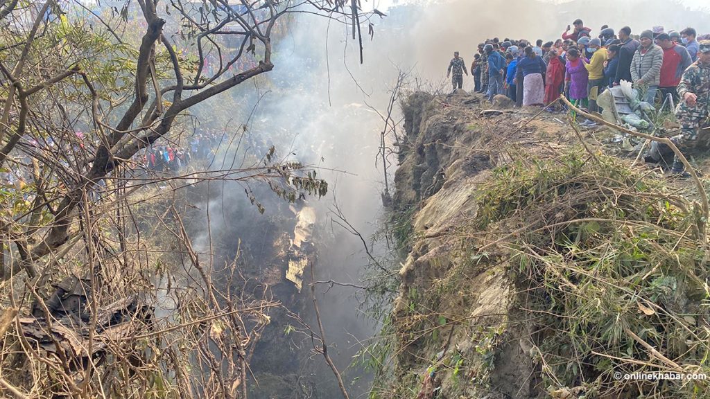 The site of the Pokhara plane crash on Sunday, January 15, 2023. Photo: Sudarshan Ranjit
