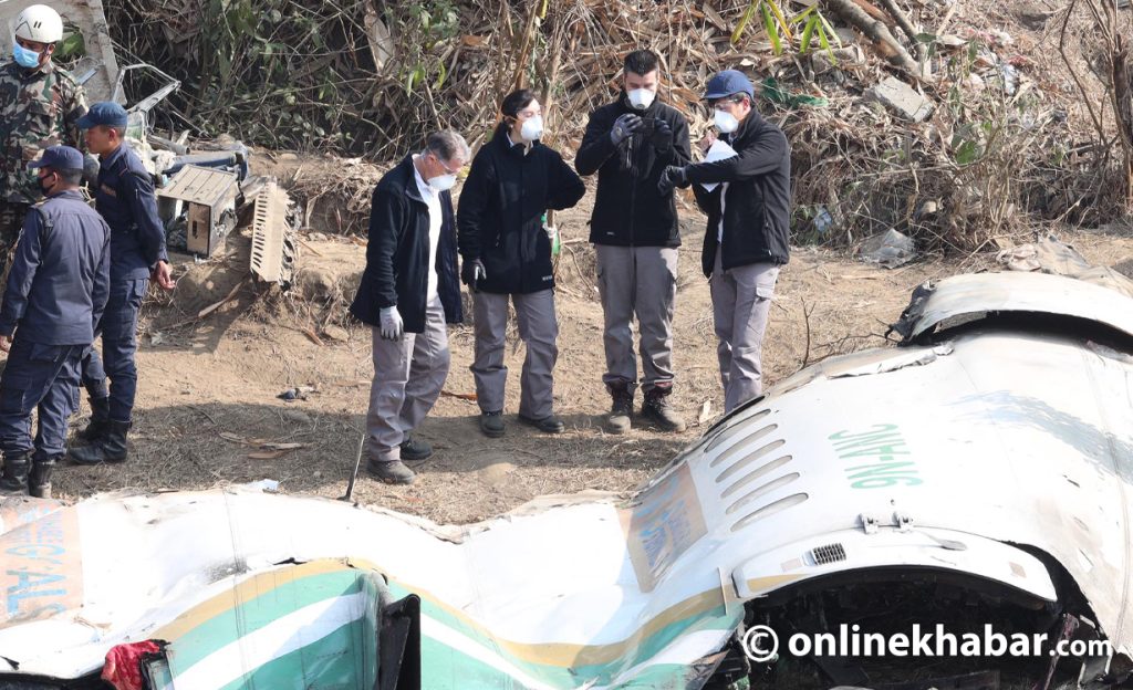 An ATR team is in Pokhara to study the January 15 plane crash, on January 18, 2023. Photo: Sudarshan Ranjit Yeti air crash