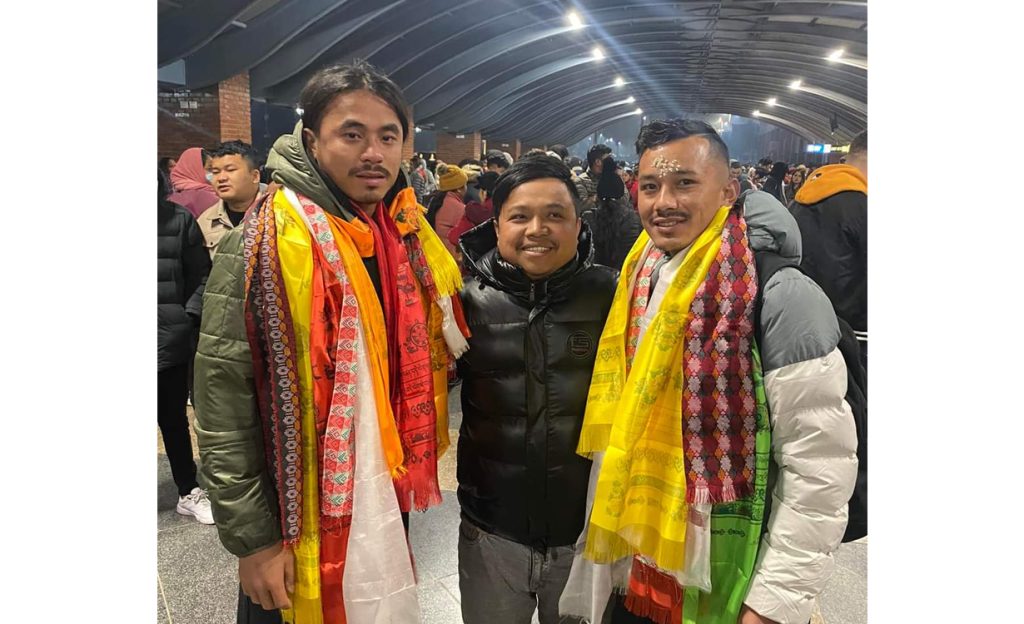 Nepal footballers Dinesh Rajbanshi and Tej Tamang before they fly to Australia in January 2023.