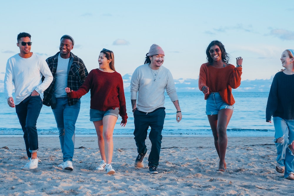 Group of friends with different body types and styles