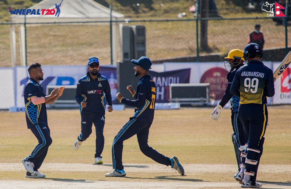 Players of the Lumbini All Stars during a match of the Nepal T20 League, 2022-2023 