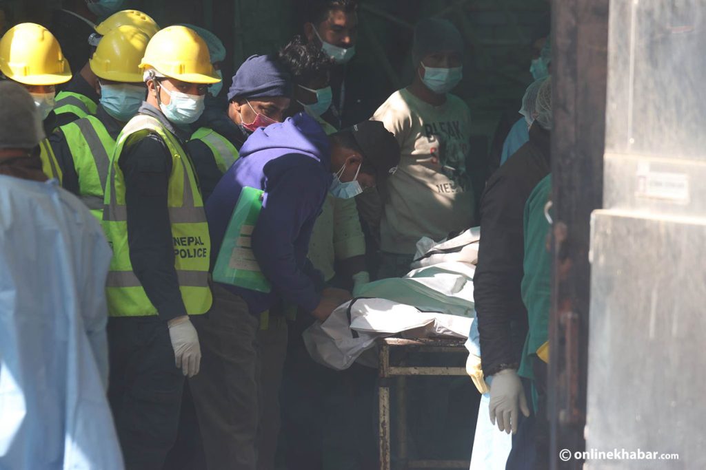 Some bodies of the victims of the Pokhara plane crash have been brought to Kathmandu for postmortem, in Kathmandu, on January 17, 2023. Photo: Aryan Dhimal 