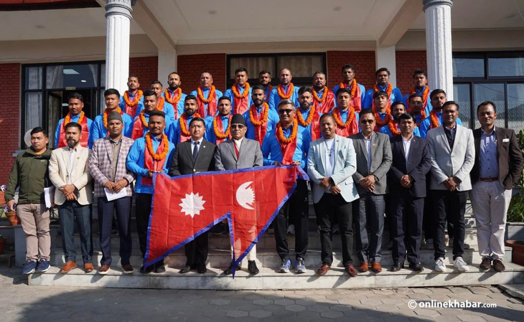 Prime Minister Pushpa Kamal Dahal meets the Nepal cricket team in Kathmandu, on Thursday, February 23, 2023. Photo: Chandra Bahadur Ale