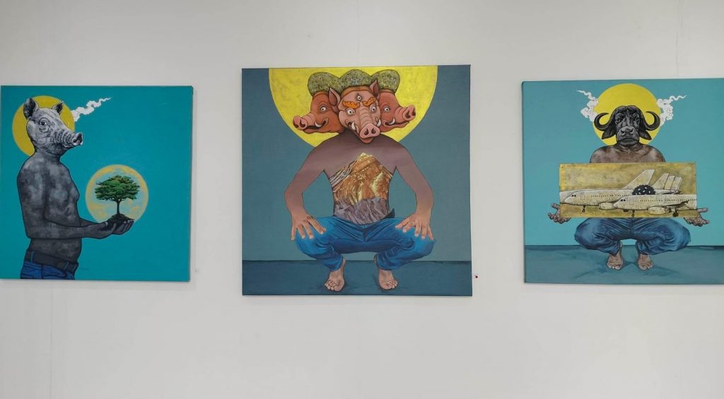 Paintings by artist Asha Dangol at the exhibition Parallel Journey at Mcube Gallery, Patan.