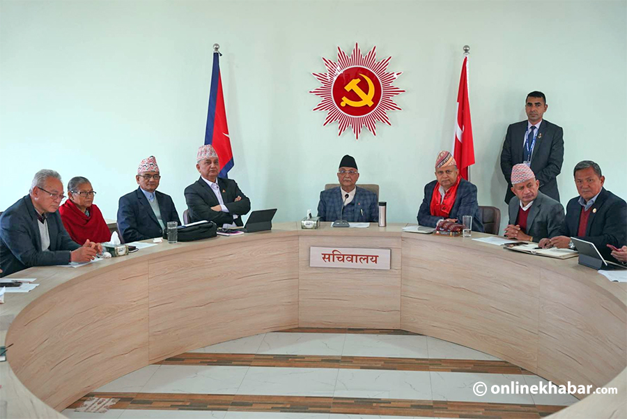 CPN-UML secretariat meeting in Kathmandu, on Monday, February 27, 2023. Photo: Shankar Giri