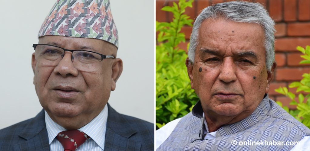 L-R: Madhav Kumar Nepal and Ram Chandra Paudel are thought to be top contenders for the Nepal presidential election 2023. 