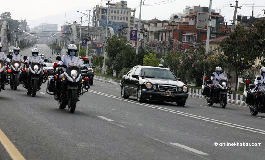 File: A convoy accompanying President Bidya Devi Bhandari on a Kathmandu street VIP convoy protocol VIP convoy rule