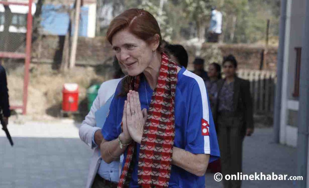 Samantha Power, the chief of the United States international cooperation agency USAID, in Bhaktapur, Nepal, on Tuesday, February 7, 2023