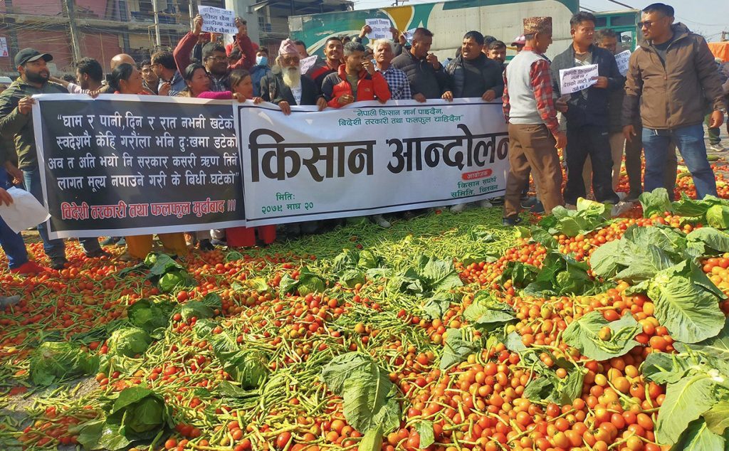 vegetable market farmers protest tomatoes