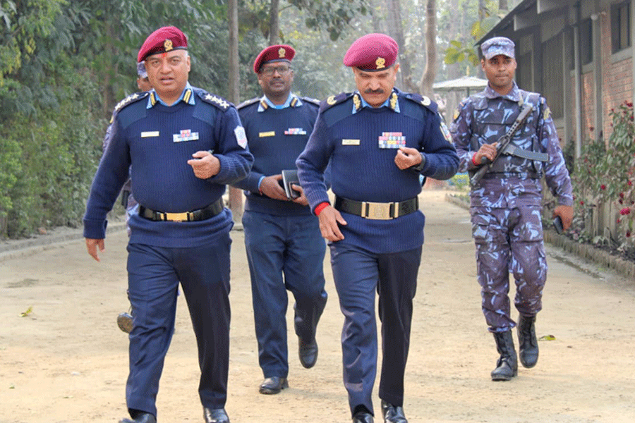 preventing suicide 
DIG Basanta Bahadur Kunwar, the head of the Madhesh police with other police officers. 