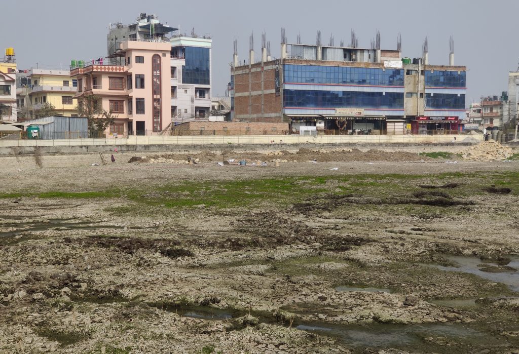 The current state of Boje Pokhari that has been dried for construction. Photo: Nasana Bajracharya