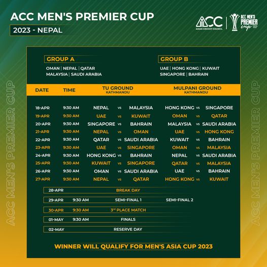 ACC Men's Premier Cup 2023 schedule