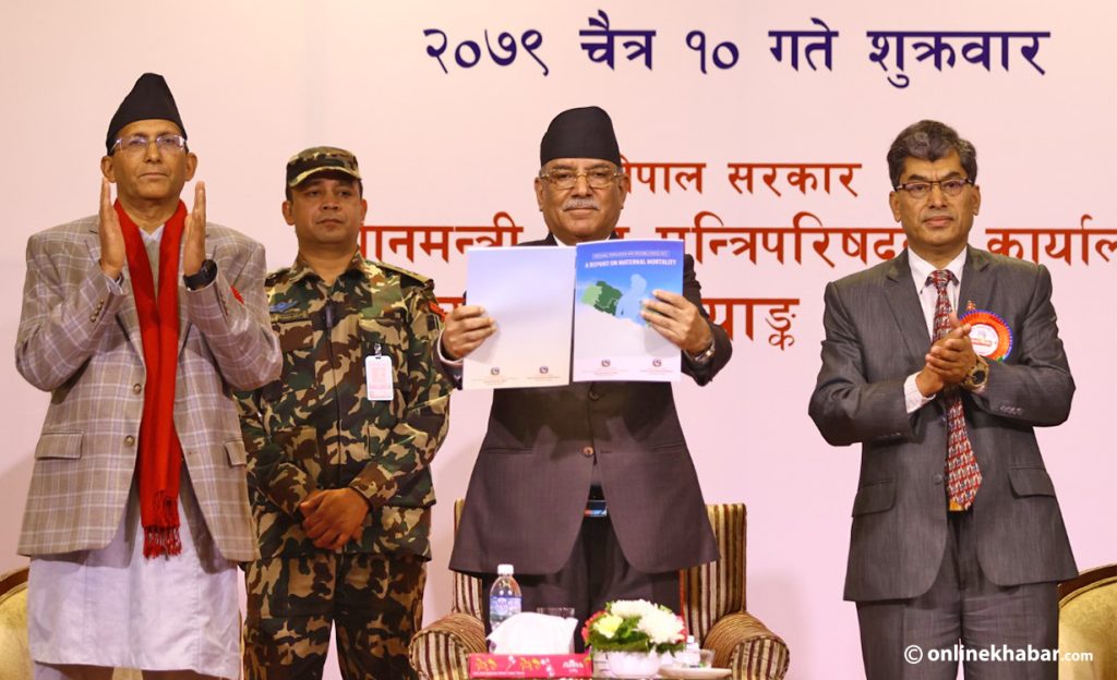 Prime Minister Pushpa Kamal Dahal launches the final report of Nepal population census 2021, in Kathmandu, on Friday, March 24, 2023. Photo: Aryan Dhimal