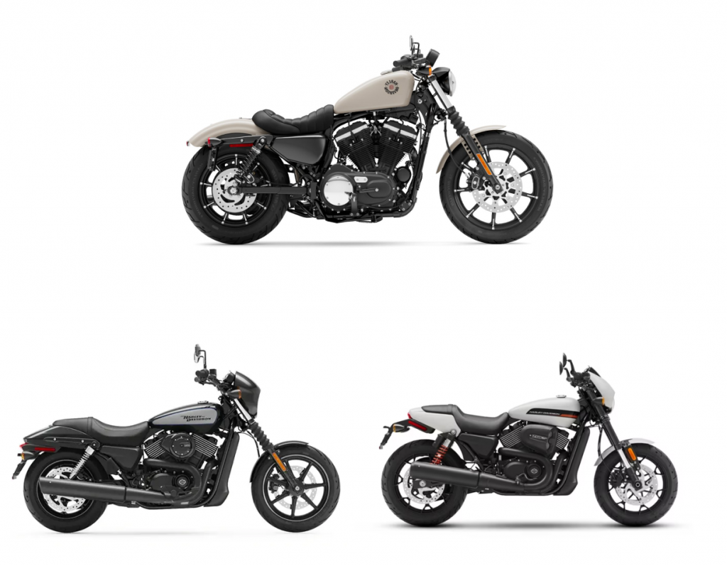 Harley-Davidson Iron 883 Harley Davidson Street 750 and Street Rod 750. Photo: Harley Davidson