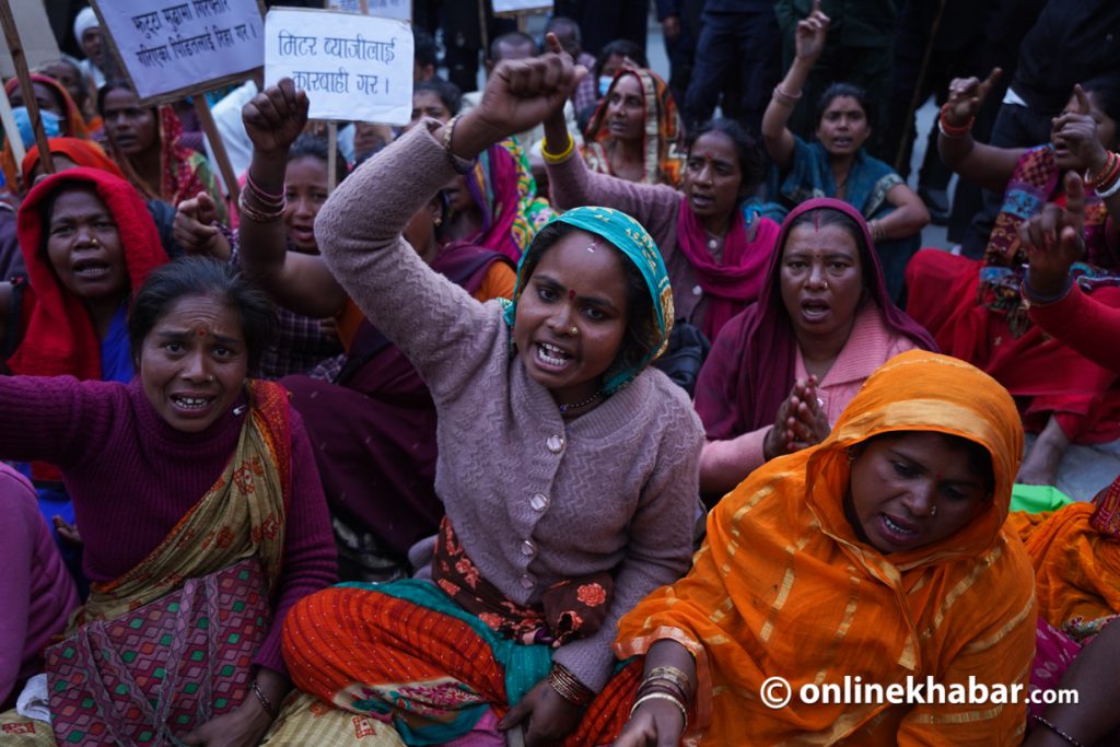 File: Loan shark victims duped by the local meterbyaj system stage a protest in Kathmandu meterbyaj problem