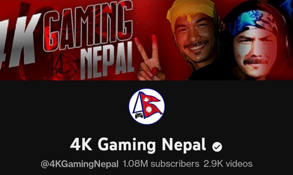 Screengrab of YouTube channel 4K Gaming Nepal Nepali youtubers