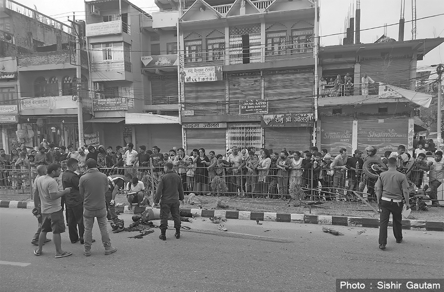 A truck hit kills a motorbiker in Gaighat of Udayapur, on Sunday, April 9, 2023. 