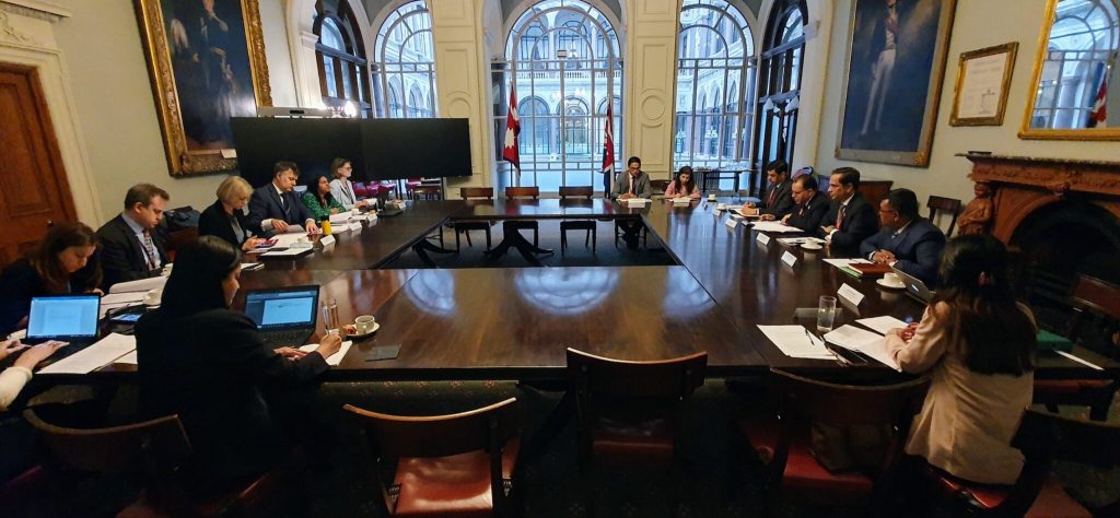 Officials of Nepal and the United Kingdom hold a bilateral consultation mechanism meeting, in London, on Wednesday, April 26, 2023. Photo: Nepali Embassy in London