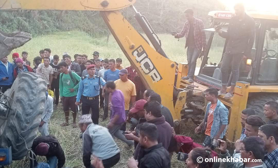 A tractor skidding off the road is being taken out, in Chure of Kailali, on Thursday, April 7, 2023.

Kailali tractor accident