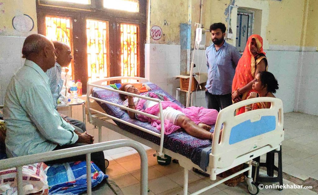Shweta Jha of Janakpurdham is injured after her family tried to burn her alive over a dowry dispute, in Janakpurdham, in April 2023. 