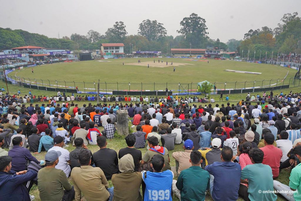 Fans gather to watch the semifinal between Nepal and Kuwait during the ACC Men's Premier Cup, in Kathmandu, on Saturday, April 29, 2023. Photo: Shankar Giri
T20 World Cup Qualifier