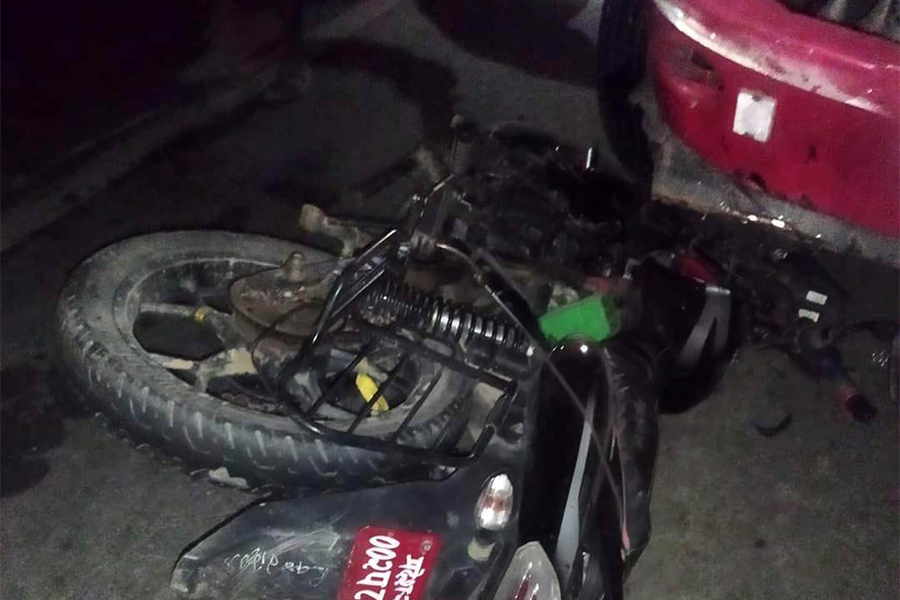 A truck-motorbike collision in Hariharpur, Mithila municipality-3 in Dhanusha, on Wednesday, April 6, 2023 