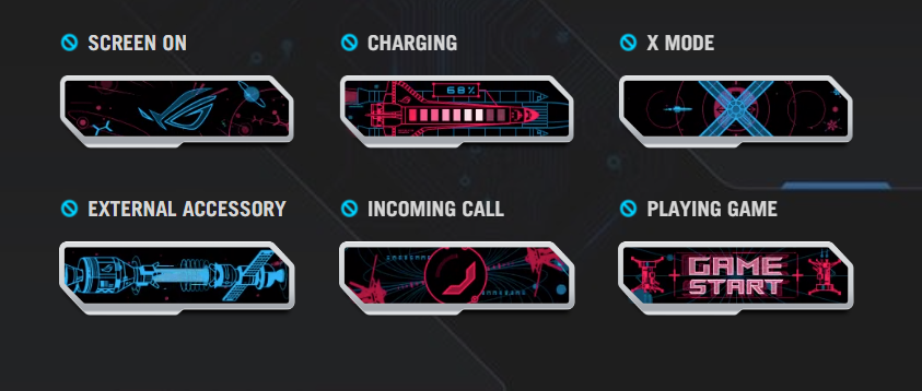 Different functions of the back display of the ASUS ROG Phone 7 Ultimate. Photo: ASUS ROG