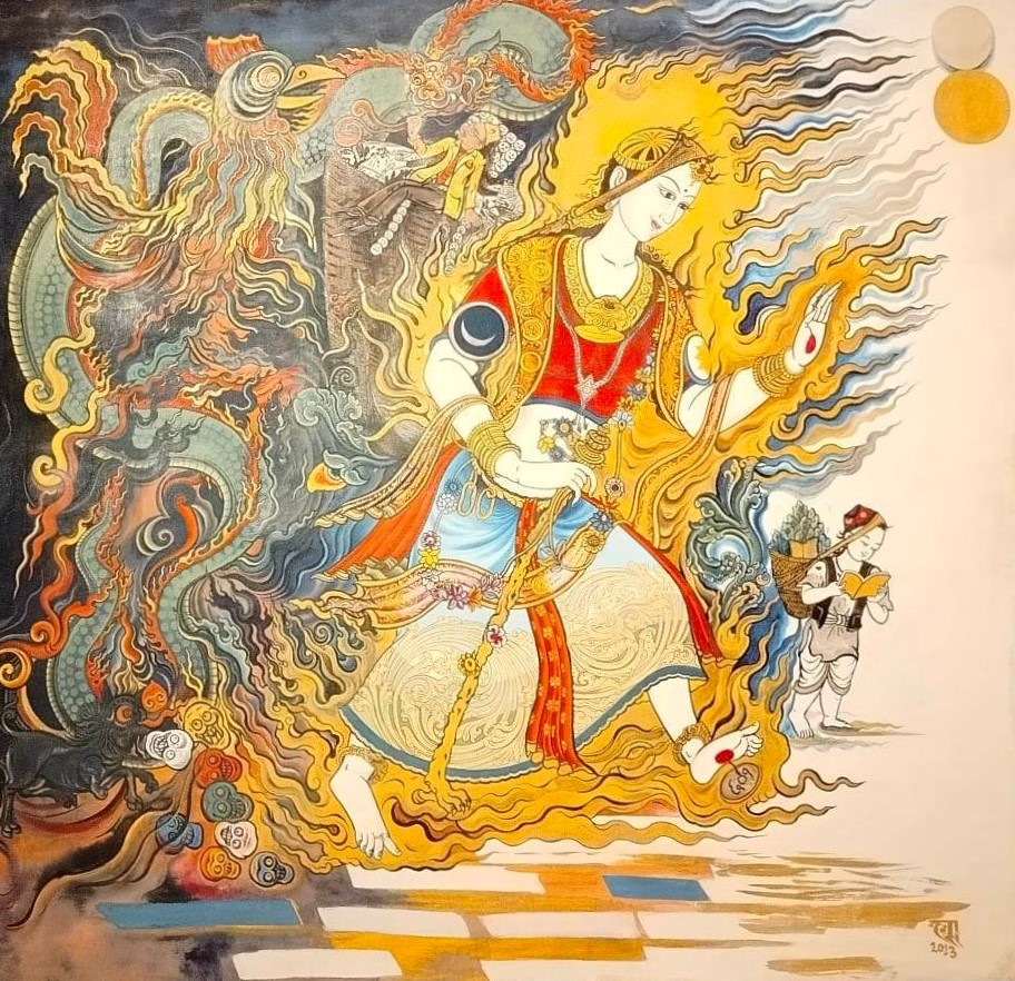 Painting titled Nepal Amma by Lok Chitrakar at MONA, Thamel, Kathmandu.