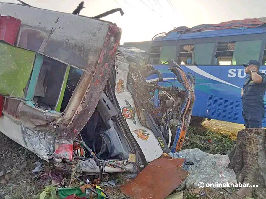 A bus collision in Deukhuri, Dang, on Friday, May 19, 2023
