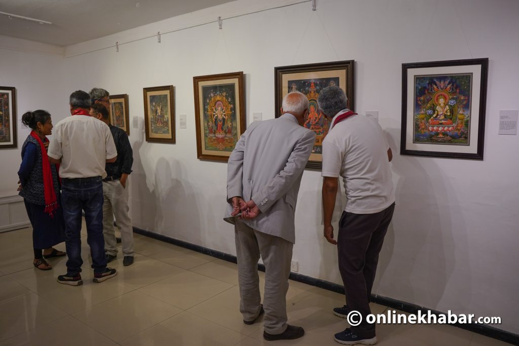 Visitors at the exhibition From Bhaktapur to Kantipur at Siddhartha Art Gallery, Babermahal, Kathmandu.