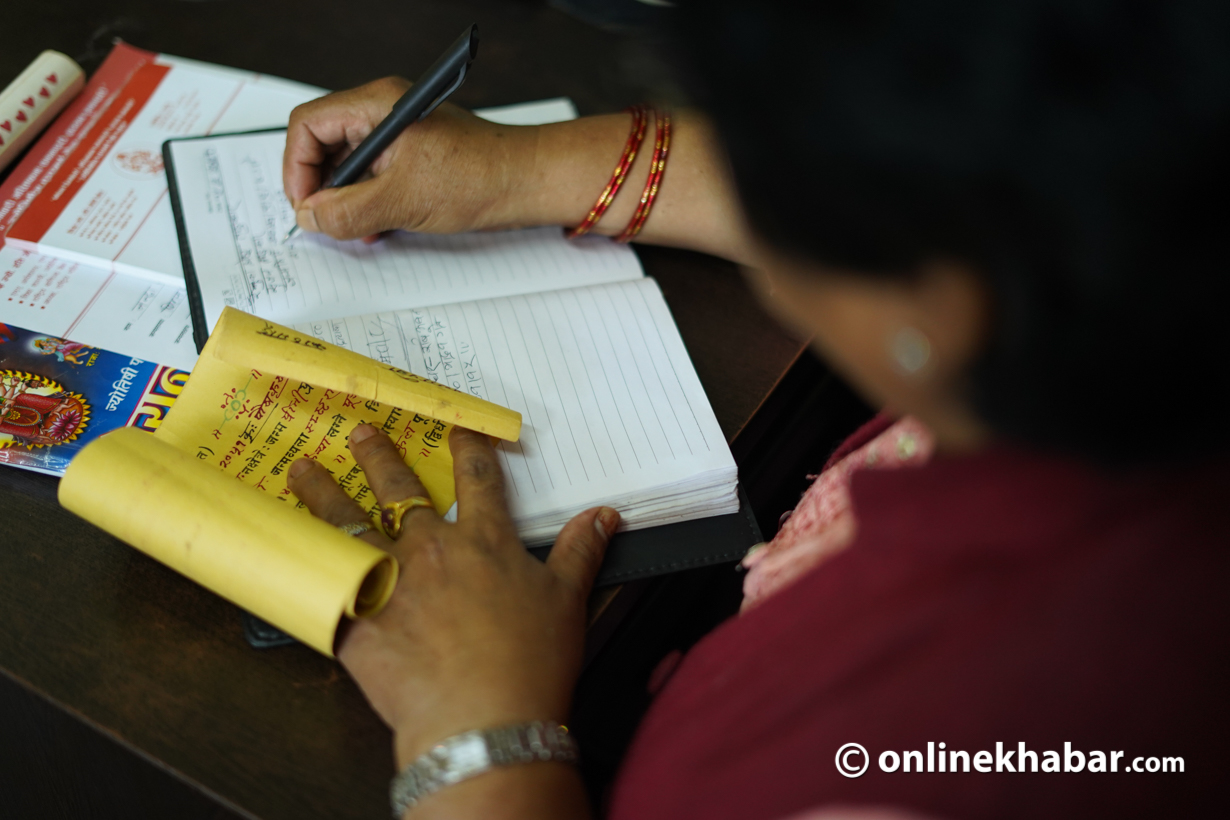 According to Rati Devi Joshi Shrestha, the chairwoman of the National Women Astorloger’s Association, there are currently around 25 female astrologers in Nepal. Photo: Aryan Dhimal