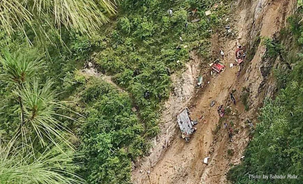 A bus heading to Mugu district headquarters from Nepalgunj met with an accident at Pinatpane River in Chhayannath Rara Municipality.