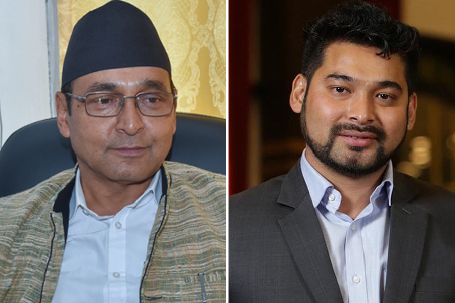 CPN-UML leader Top Bahadur Rayamajhi and his son Sandeep Rayamajhi