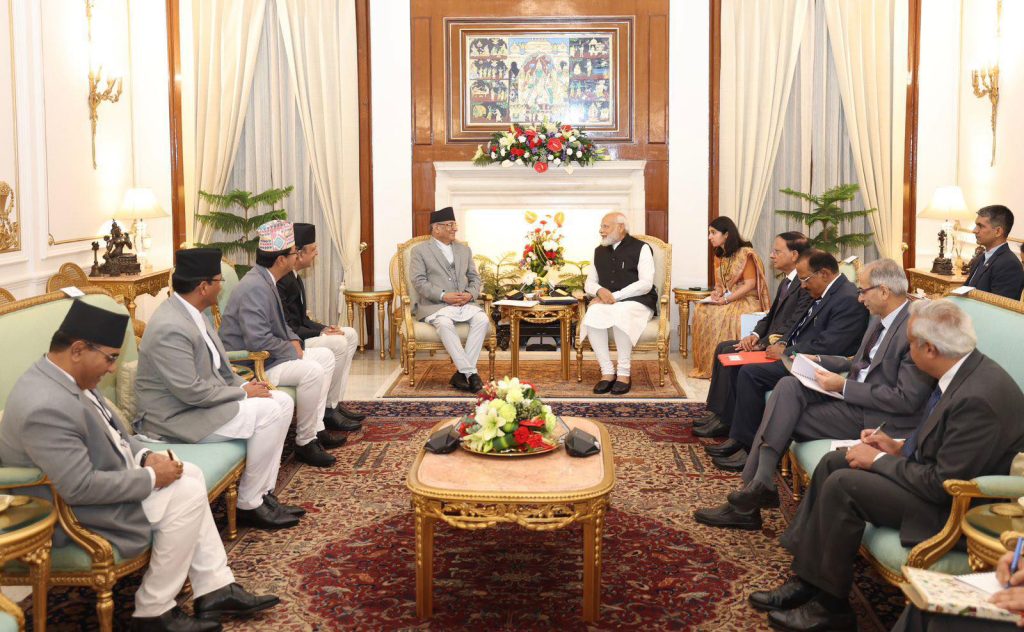 Pushpa Kamal Dahal and Indian Prime Minister Narendra Modi