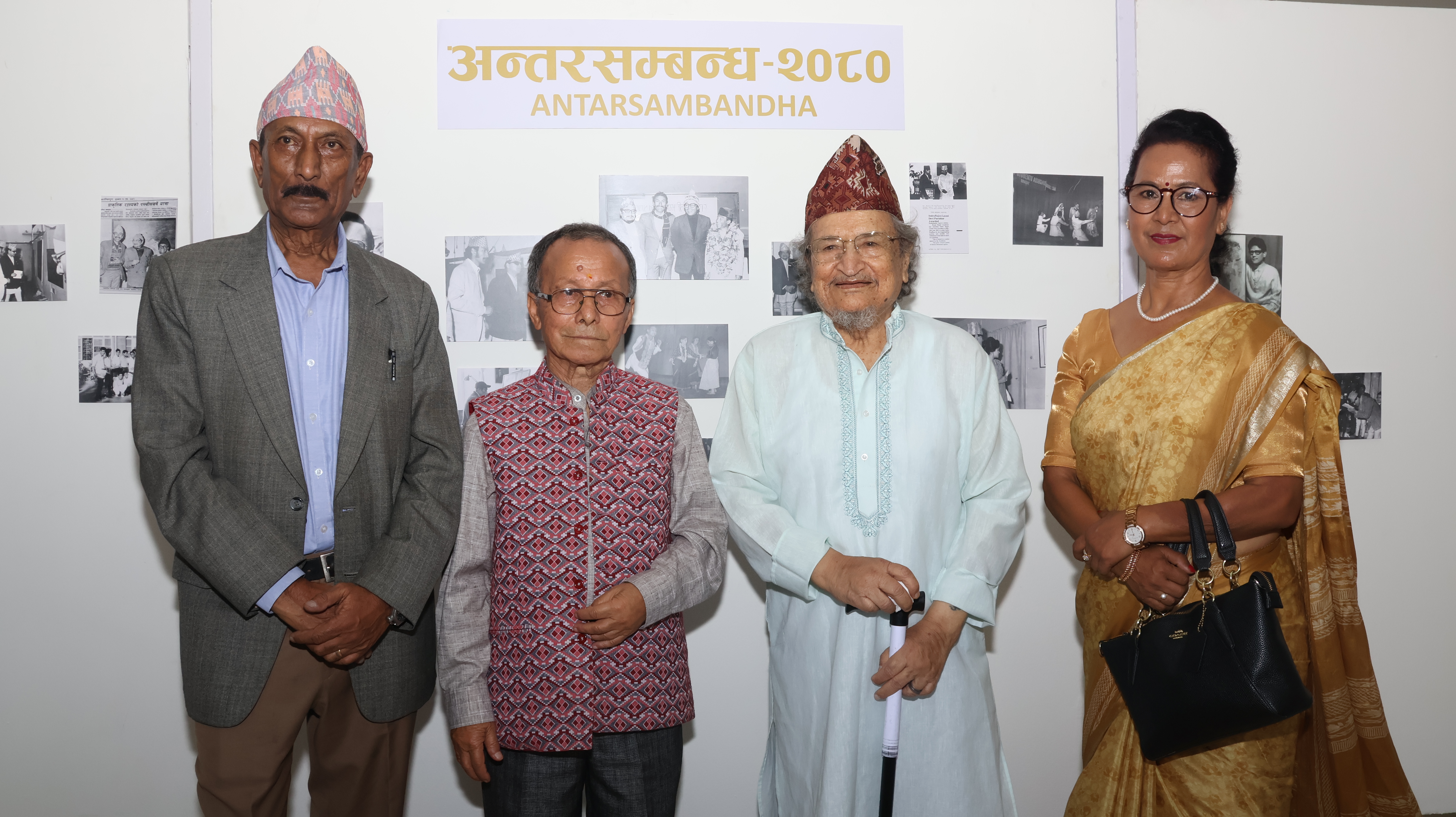 Veteran artists and late Indra Pradhan's wife during the inauguration of  painting exhibition Antersambandha at NAFA, Naxal.