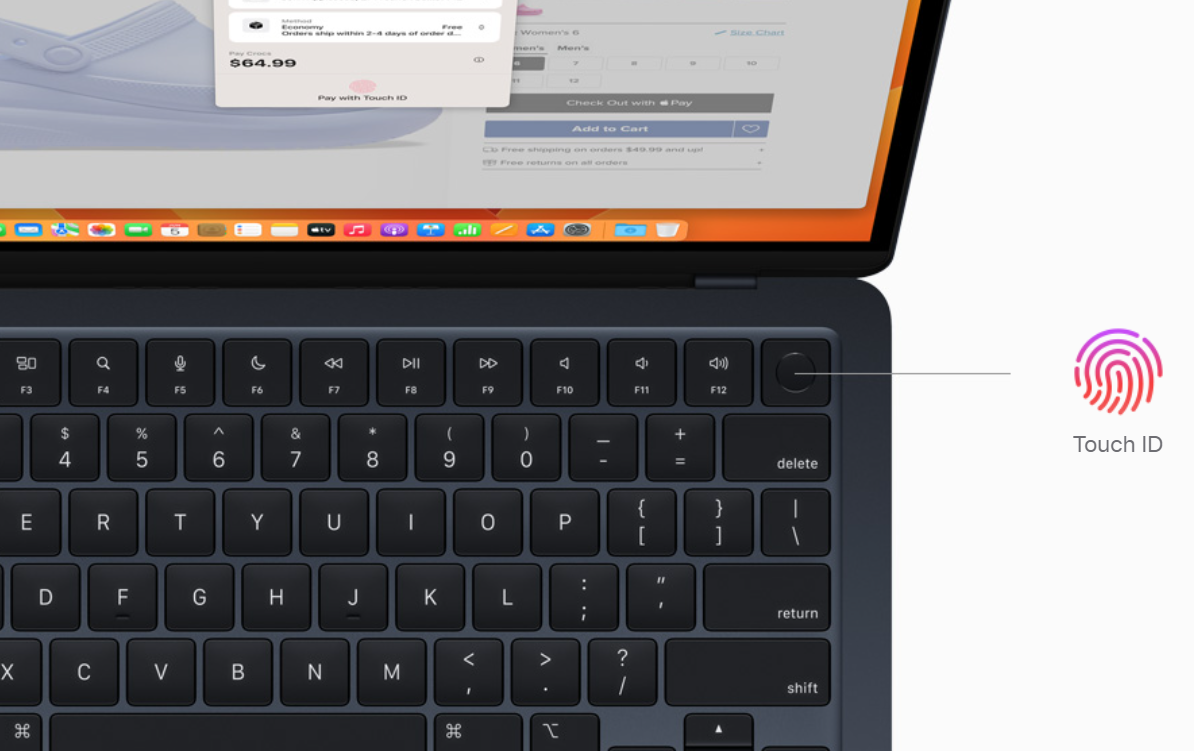 Keyboard with fingerprint on MacBook air 15. Photo: Apple