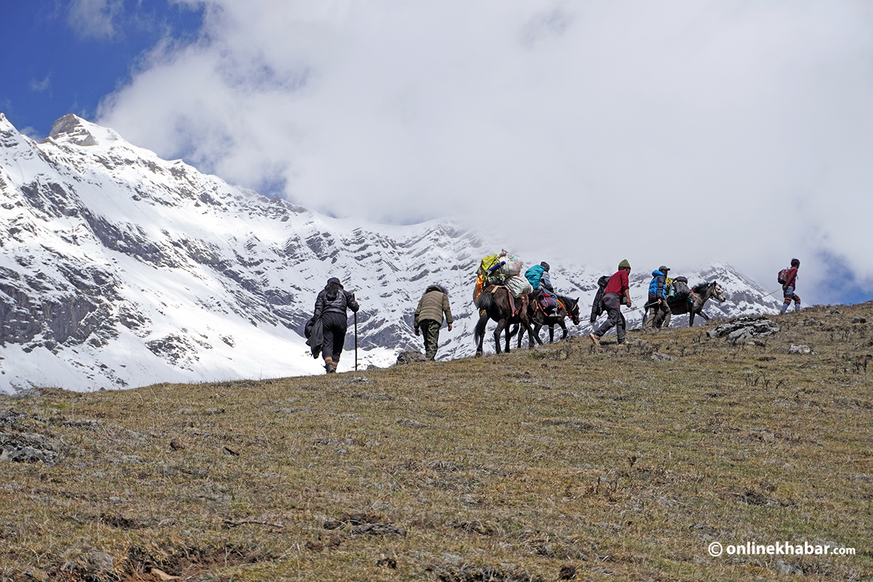 People going uphill in search of yarsa or yarchagumba