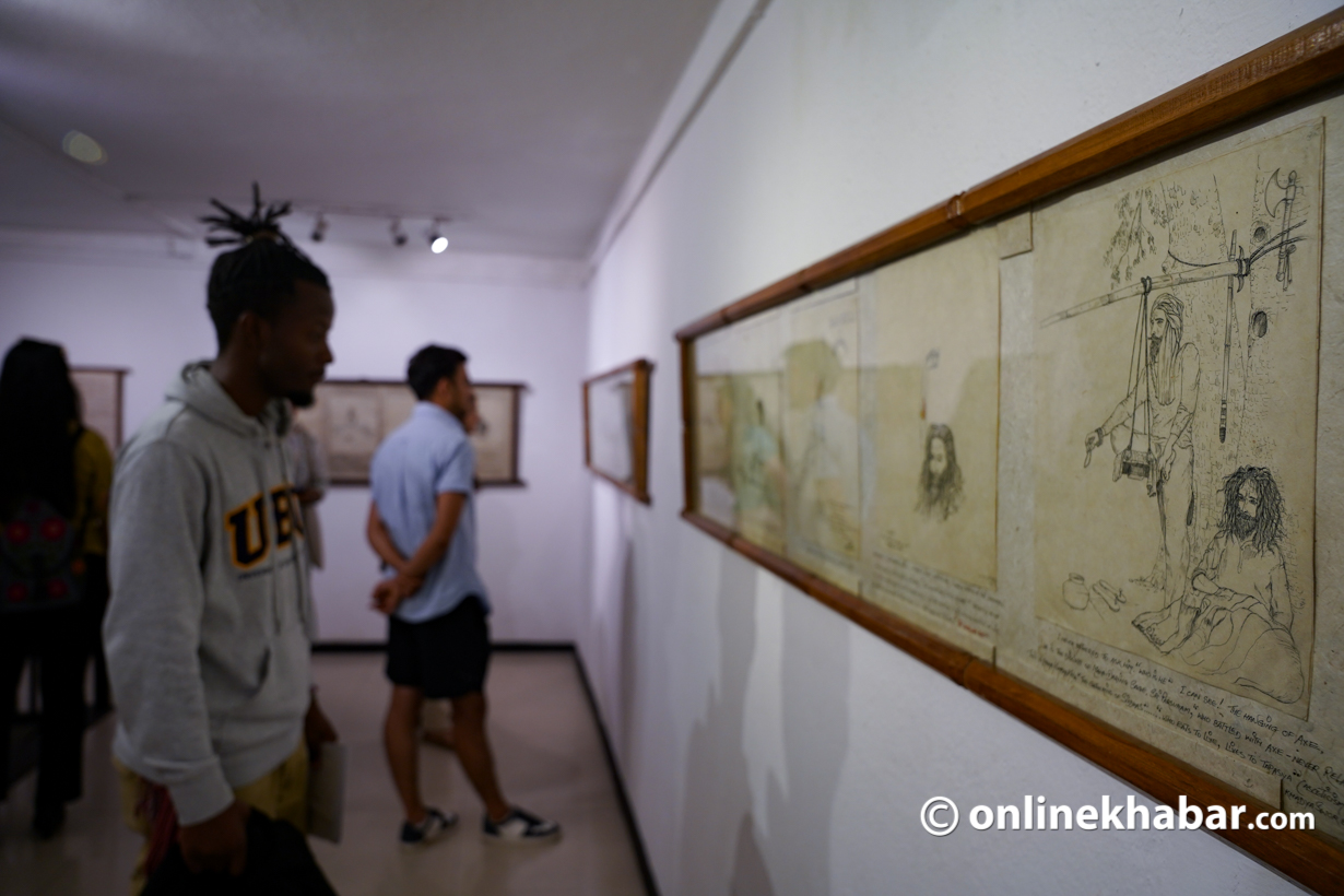 Visitors at the exhibition Siddhas in Ganga at Siddhartha Art Gallery, Baber Mahal. Photo: Shankar Giri