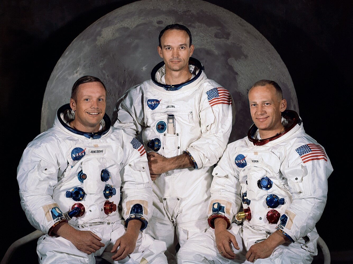 (L-R) The Apollo 11 lunar landing mission crew including Neil A. Armstrong (commander), Michael Collins (command module pilot) and Edwin E. Aldrin Jr (lunar module pilot). Photo: Wikimedia Commons 