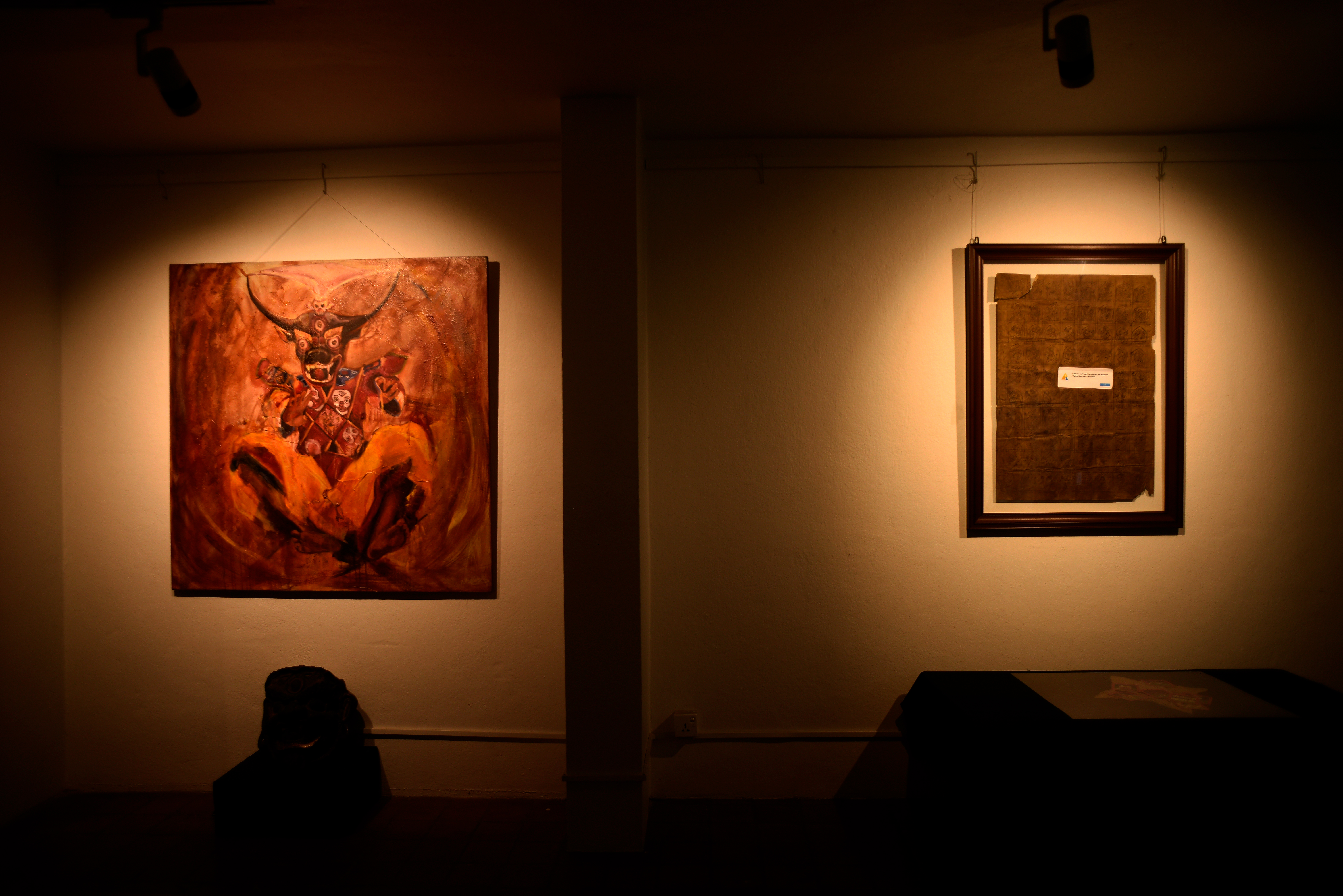 Paintings by artist Nikash Yonjan at Windhorse Gallery, Gyanmala, Lalitpur. Photo: Windhorse Gallery