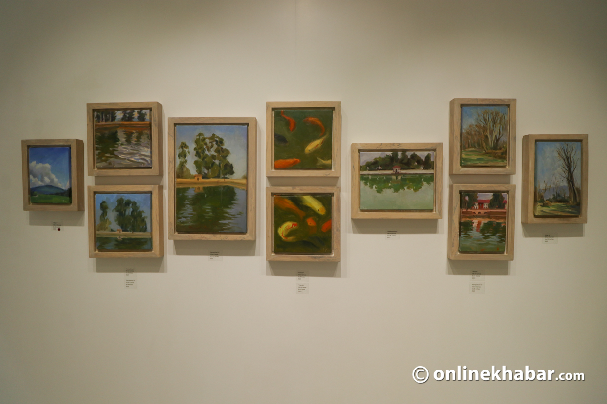 Paintings by artist Pooja Duwal at 'The stranger in a friend' at Takpa Gallery, Lazimpate. Photo: Aryan Dimal