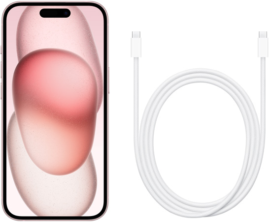 iPhone 15 with USB Type-C cable. Photo: Apple