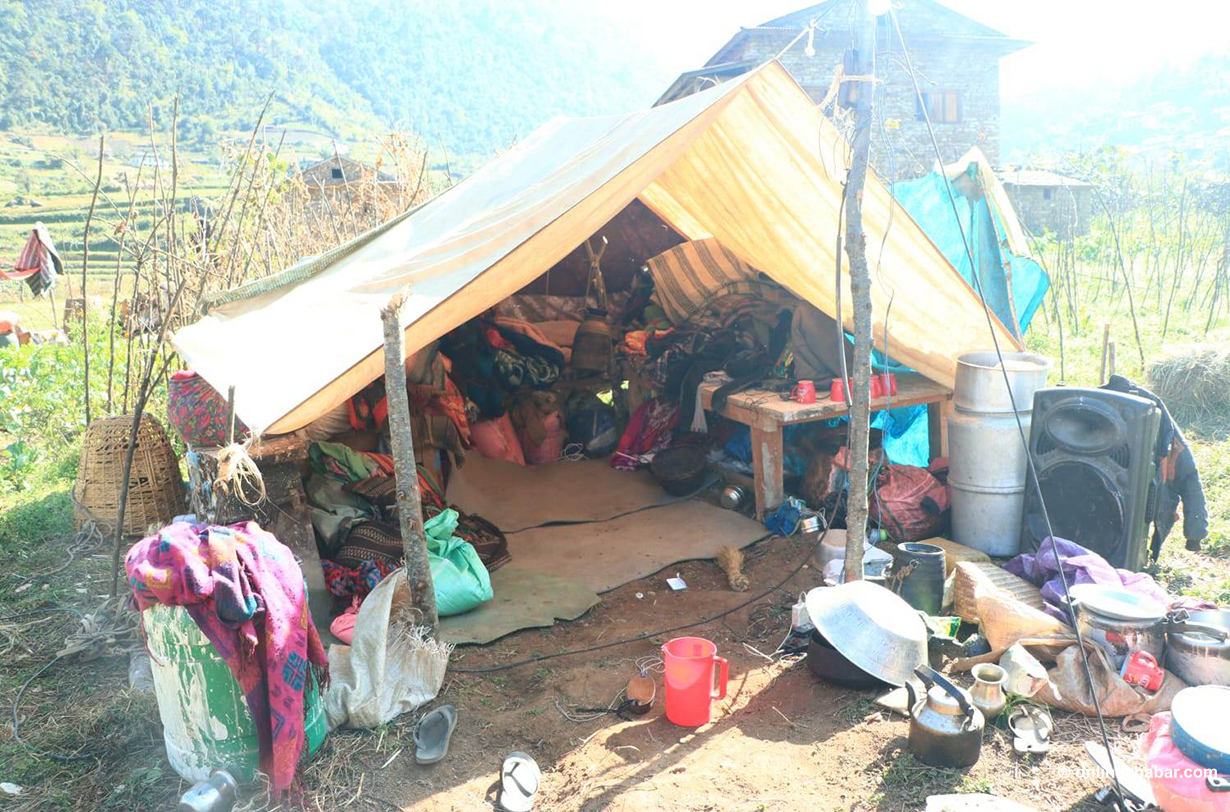 Makeshift shelter at Ramidanda, Jajarkot.