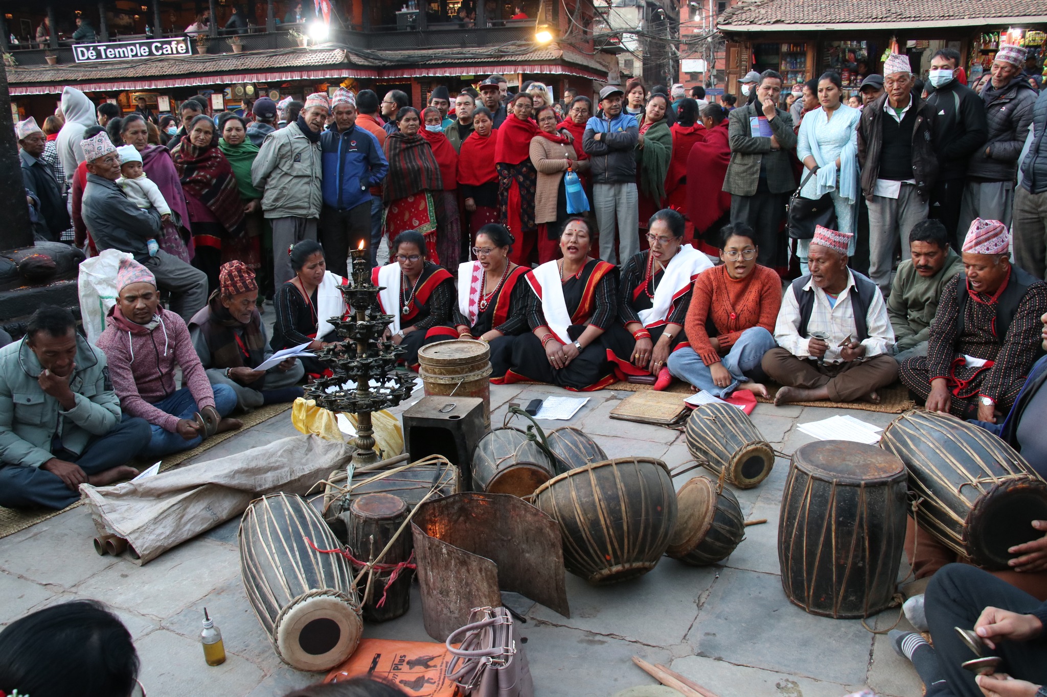 Locals singing dapha bhajan at Dattatreya Square on December 10, 2022. Photo Courtesy: Bhaktapur Municipality/ Facebook